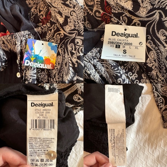 NWT Desigual Boho Blouse Size S Hippie Floral Abstract Artsy Cinch Tie Unique - Picture 16 of 16